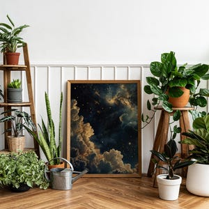 Celestial Wall Art, Trendy Art Prints, Moody Wall Art, Night Sky Print, Galaxy Art, Blue Gold Wall Art, Starry Night Poster, Digital Print
