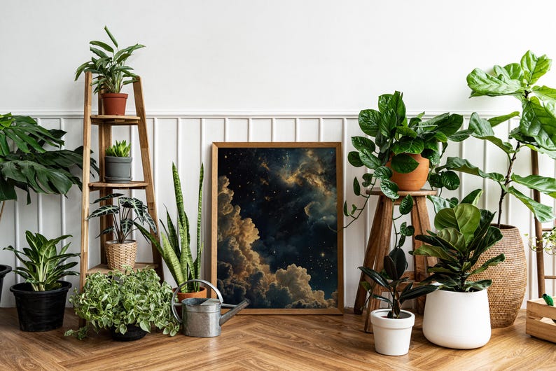 Celestial Wall Art, Trendy Art Prints, Moody Wall Art, Night Sky Print, Galaxy Art, Blue Gold Wall Art, Starry Night Poster, Digital Print