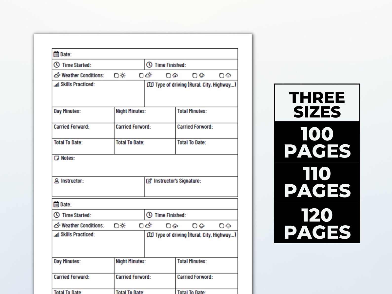 Student Driver Log Book Printable Interiors New Drivers Log - Etsy