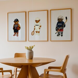 Sports Bear Prints, Set of 3 Wall Art, Trendy Art Prints, Tennis Wall Art, Hockey Art, Basketball Art, Nursery Animal Art, Digital Prints