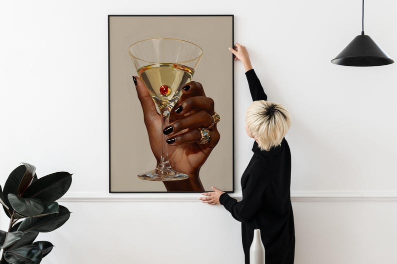 Black Woman Art, Martini Art Print, Black Female Art, Trendy Art Prints, Femme Fatale, Girly Wall Art, Black Girl, Digital Print