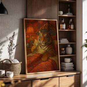 Maximalist Tiger, Trendy Art Prints, Martini Wall Art, Tiger Wall Art, Dopamine Bedroom Decor, Retro Wall Art, Digital Prints