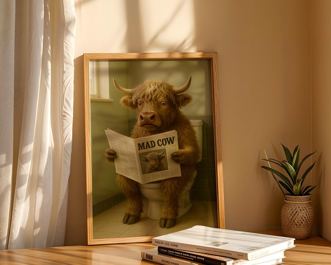 Highland Cow in Toilet, Trendy Art Prints, Animal on Toilet Bathroom ...
