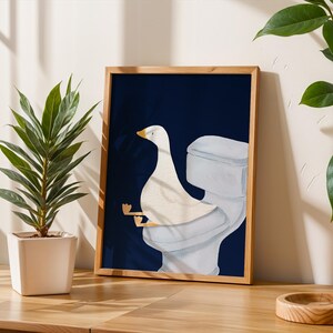 Goose Bathroom Print, Trendy Art Prints, Blue Navy Wall Art, Bathroom Wall Print, Toilet Art, Goose Wall Art, Nursery Decor, Digital Print