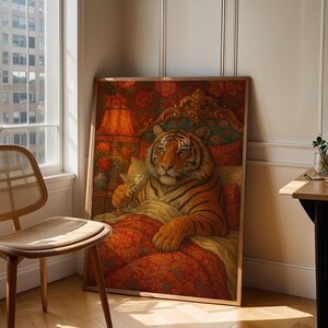 Maximalist Tiger, Trendy Art Prints, Martini Wall Art, Tiger Wall Art, Dopamine Bedroom Decor, Retro Wall Art, Digital Prints