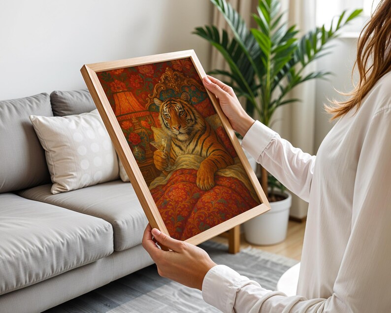 Maximalist Tiger, Trendy Art Prints, Martini Wall Art, Tiger Wall Art, Dopamine Bedroom Decor, Retro Wall Art, Digital Prints