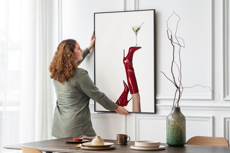Red Boots Print, Martini Art Print, Trendy Art Prints, Girly Wall Art, Femme Fatale, Feminist Wall Poster, Retro Wall Art, Digital Print