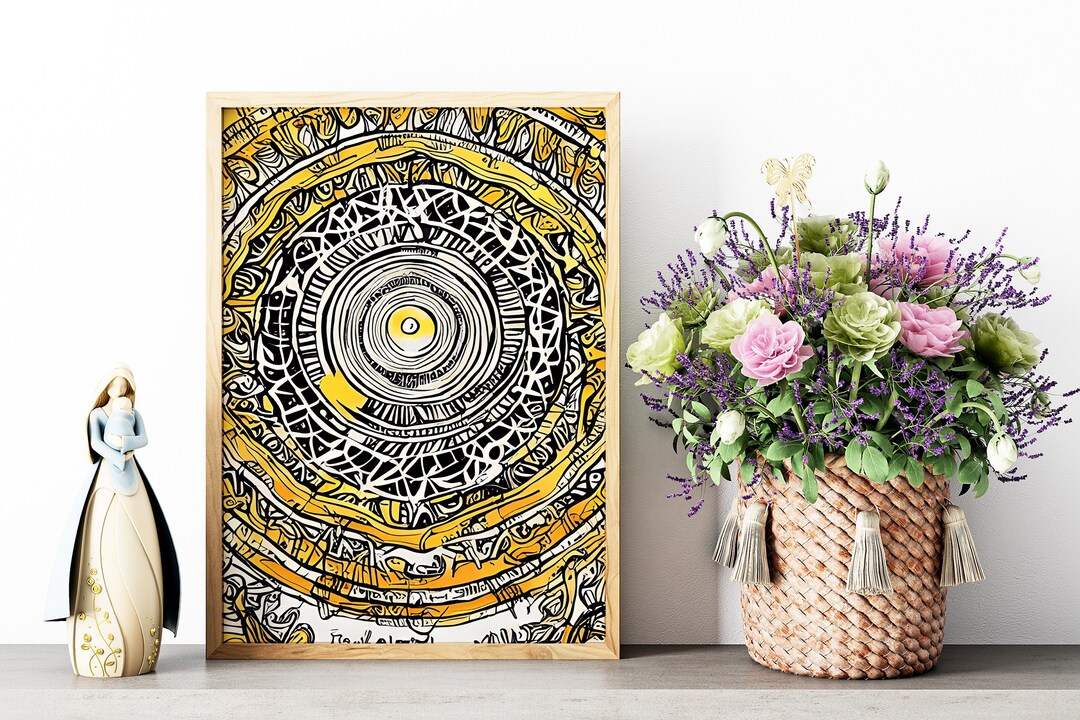 Boho Sun Wall Art Yellow Sun Poster Retro Wall Art Print Etsy