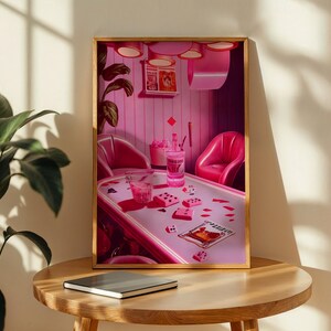Poker Bar Retro Wall Art Print Trendy Funky Decor, Groovy Poster Bar Decor, Girly Wall Art, Pink Dorm Decor for College Girls, Feminist Art, Cool Girl Art, Pink Wall Art, Printable Wall Art, Poker Night Art, Digital Print