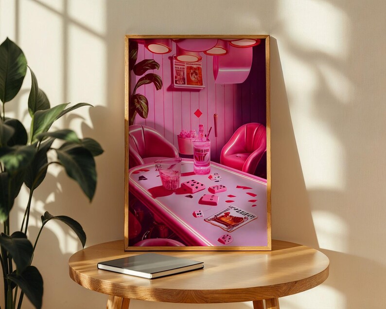 Poker Bar Retro Wall Art Print Trendy Funky Decor, Groovy Poster Bar Decor, Girly Wall Art, Pink Dorm Decor for College Girls, Feminist Art, Cool Girl Art, Pink Wall Art, Printable Wall Art, Poker Night Art, Digital Print