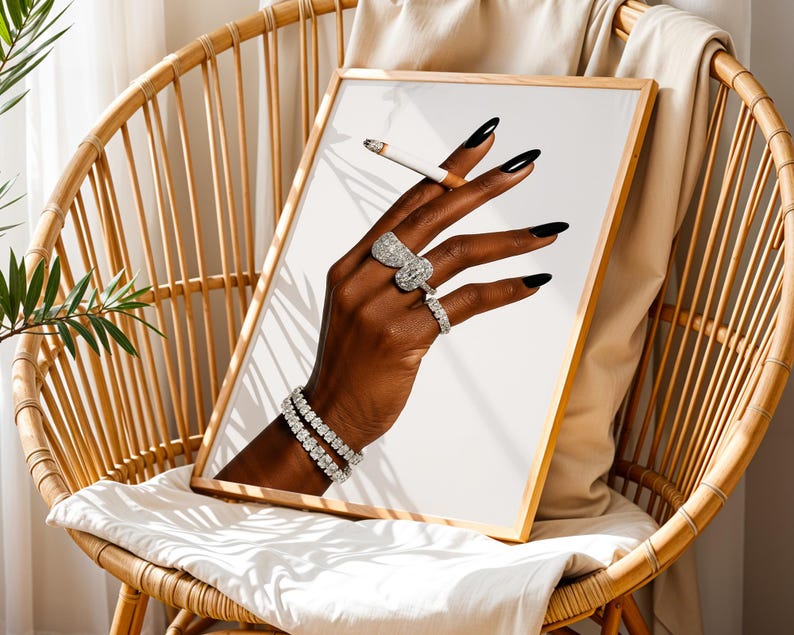 Black Woman Art, Trendy Art Prints, Cigarette Wall Art, Cool Girl Wall Art, Girly Room Decor, Femme Fatale, Feminist Wall Art, Digital Print