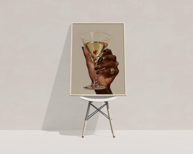 Black Woman Art, Martini Art Print, Black Female Art, Trendy Art Prints, Femme Fatale, Girly Wall Art, Black Girl, Digital Print