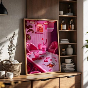 Poker Bar Retro Wall Art Print Trendy Funky Decor, Groovy Poster Bar Decor, Girly Wall Art, Pink Dorm Decor for College Girls, Feminist Art, Cool Girl Art, Pink Wall Art, Printable Wall Art, Poker Night Art, Digital Print