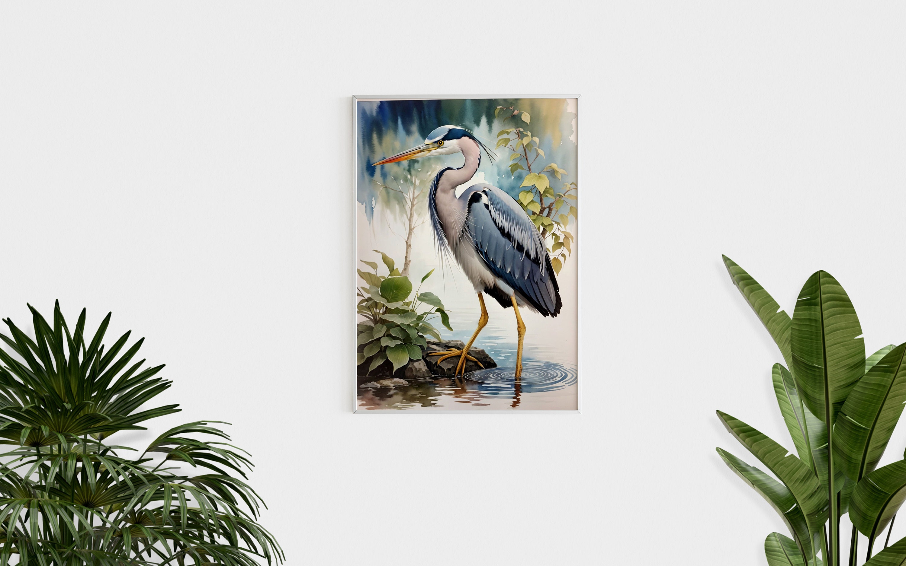 Watercolor Heron Blue Heron Printable Wall Art Birds Prints - Etsy