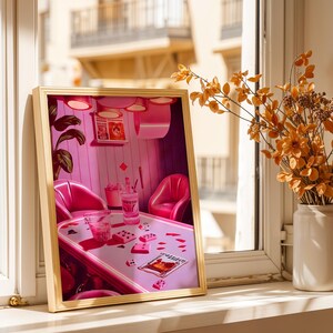 Poker Bar Retro Wall Art Print Trendy Funky Decor, Groovy Poster Bar Decor, Girly Wall Art, Pink Dorm Decor for College Girls, Feminist Art, Cool Girl Art, Pink Wall Art, Printable Wall Art, Poker Night Art, Digital Print