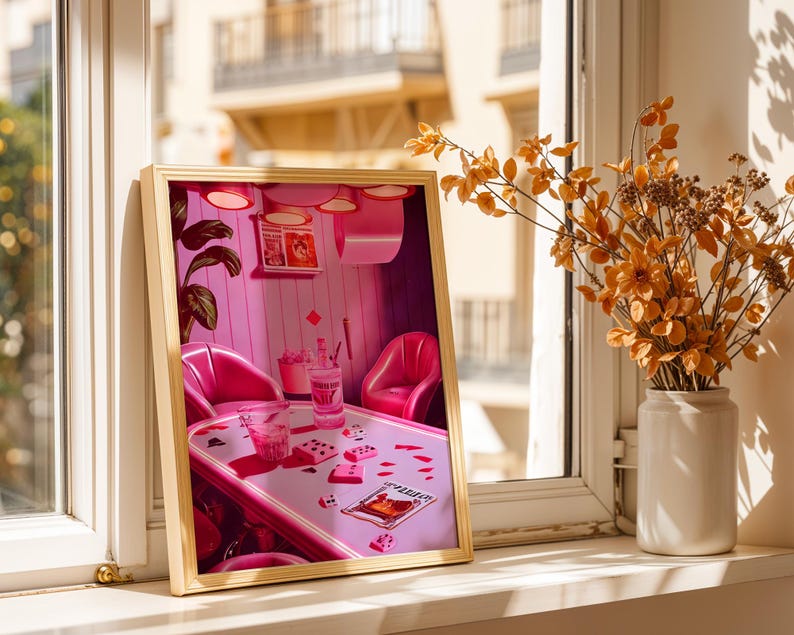 Poker Bar Retro Wall Art Print Trendy Funky Decor, Groovy Poster Bar Decor, Girly Wall Art, Pink Dorm Decor for College Girls, Feminist Art, Cool Girl Art, Pink Wall Art, Printable Wall Art, Poker Night Art, Digital Print