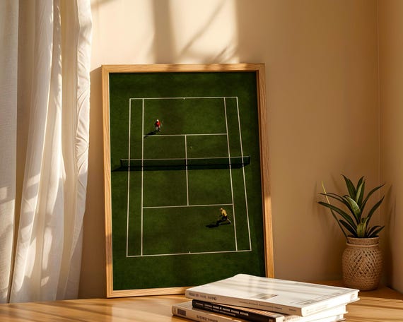 Tennis Court Art Print, Retro Tiny People Art (Digital Download)