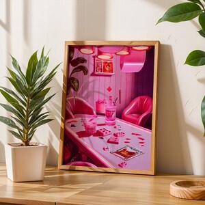 Poker Bar Retro Wall Art Print Trendy Funky Decor, Groovy Poster Bar Decor, Girly Wall Art, Pink Dorm Decor for College Girls, Feminist Art, Cool Girl Art, Pink Wall Art, Printable Wall Art, Poker Night Art, Digital Print