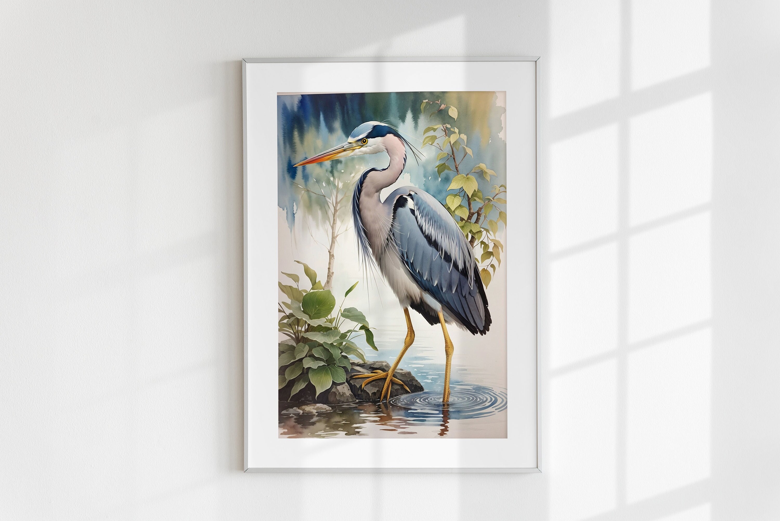 Watercolor Heron Blue Heron Printable Wall Art Birds Prints - Etsy