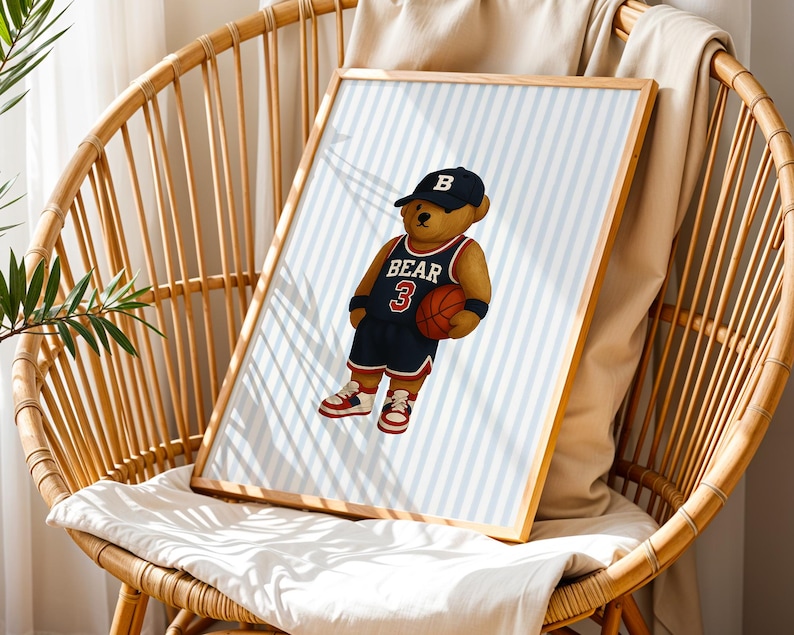 Sports Bear Prints, Set of 3 Wall Art, Trendy Art Prints, Tennis Wall Art, Hockey Art, Basketball Art, Nursery Animal Art, Digital Prints