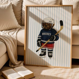 Hockey Bear Art, Trendy Art Prints, Hockey Wall Art, Blue Stripe Art, Bear Wall Art, Nursery Animal Art, Sports Prints, Digital Prints