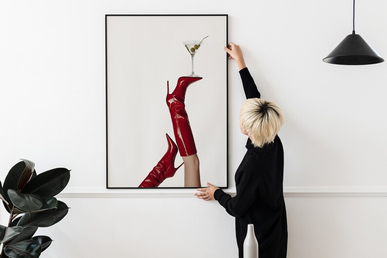 Red Boots Print, Martini Art Print, Trendy Art Prints, Girly Wall Art, Femme Fatale, Feminist Wall Poster, Retro Wall Art, Digital Print