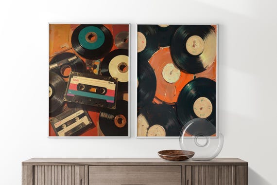 Set of 2 Vinyl Wall Art, Trendy Art Prints, Vinyl Poster, Retro Wall Art, Vinyl Record Print, Music Poster, Records Art Print, Digital Print