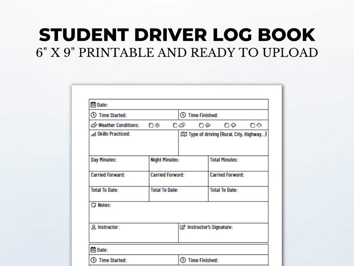 Student Driver Log Book Printable Interiors New Drivers Log - Etsy