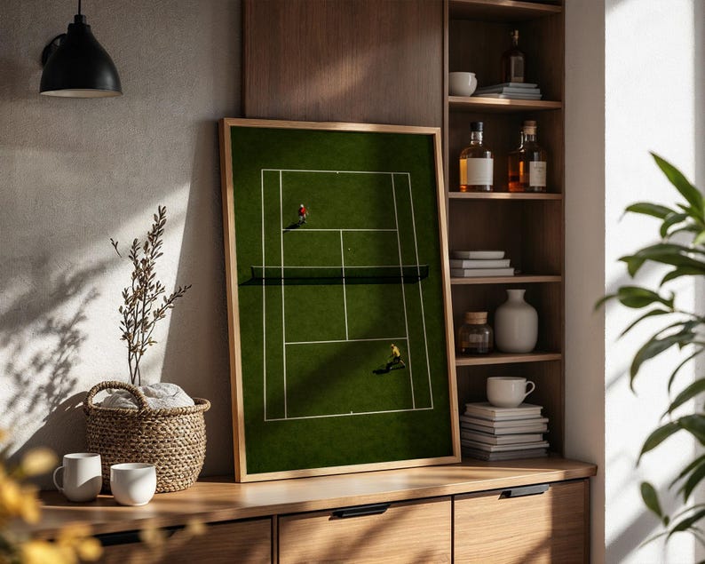 Tennis Wall Art, Trendy Art Prints, Tiny People Art, Retro Wall Art, Tennis Court Print, Kids Room Decor, Sports Art Print, Digital Prints
