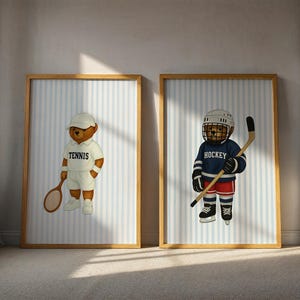 Sports Bear Prints, Set of 3 Wall Art, Trendy Art Prints, Tennis Wall Art, Hockey Art, Basketball Art, Nursery Animal Art, Digital Prints