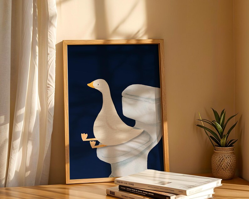 Goose Bathroom Print, Trendy Art Prints, Blue Navy Wall Art, Bathroom Wall Print, Toilet Art, Goose Wall Art, Nursery Decor, Digital Print