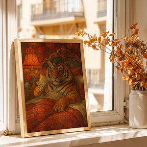 Maximalist Tiger, Trendy Art Prints, Martini Wall Art, Tiger Wall Art, Dopamine Bedroom Decor, Retro Wall Art, Digital Prints