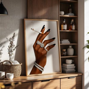 Black Woman Art, Trendy Art Prints, Cigarette Wall Art, Cool Girl Wall Art, Girly Room Decor, Femme Fatale, Feminist Wall Art, Digital Print