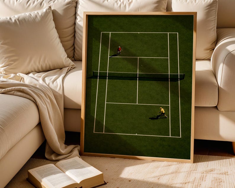 Tennis Wall Art, Trendy Art Prints, Tiny People Art, Retro Wall Art, Tennis Court Print, Kids Room Decor, Sports Art Print, Digital Prints
