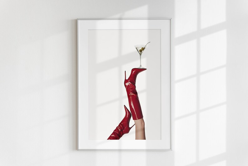 Red Boots Print, Martini Art Print, Trendy Art Prints, Girly Wall Art, Femme Fatale, Feminist Wall Poster, Retro Wall Art, Digital Print
