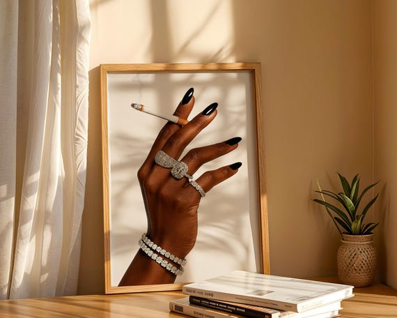Black Woman Art, Trendy Art Prints, Cigarette Wall Art, Cool Girl Wall Art, Girly Room Decor, Femme Fatale, Feminist Wall Art, Digital Print