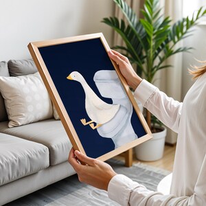 Goose Bathroom Print, Trendy Art Prints, Blue Navy Wall Art, Bathroom Wall Print, Toilet Art, Goose Wall Art, Nursery Decor, Digital Print
