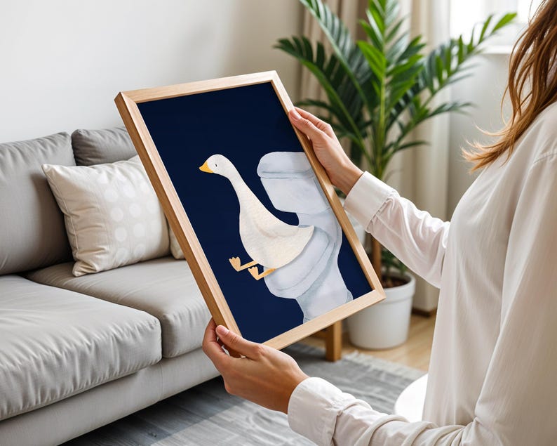 Goose Bathroom Print, Trendy Art Prints, Blue Navy Wall Art, Bathroom Wall Print, Toilet Art, Goose Wall Art, Nursery Decor, Digital Print