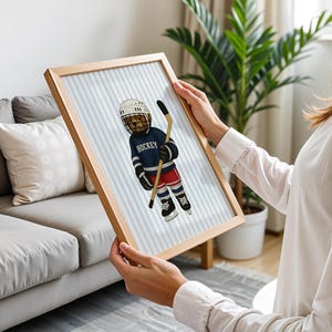 Hockey Bear Art, Trendy Art Prints, Hockey Wall Art, Blue Stripe Art, Bear Wall Art, Nursery Animal Art, Sports Prints, Digital Prints