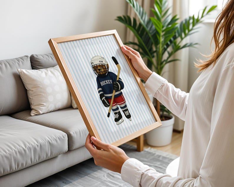 Hockey Bear Art, Trendy Art Prints, Hockey Wall Art, Blue Stripe Art, Bear Wall Art, Nursery Animal Art, Sports Prints, Digital Prints