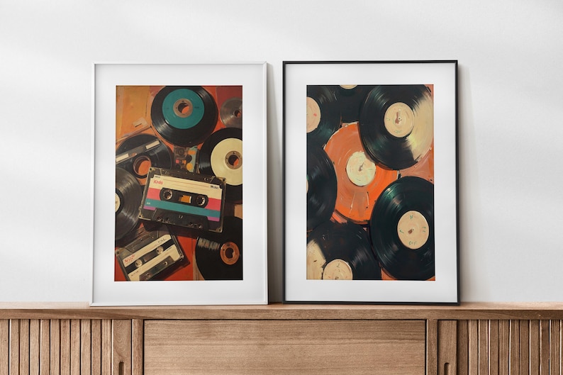 Set of 2 Vinyl Wall Art, Trendy Art Prints, Vinyl Poster, Retro Wall Art, Vinyl Record Print, Music Poster, Records Art Print, Digital Print