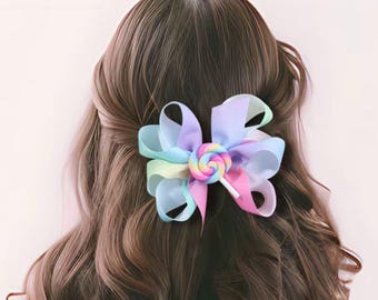 Pastell Regenbogen Haarschleife - 6er Pack