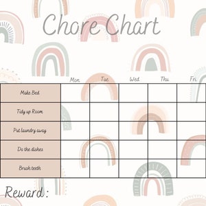 EDITABLE rainbow reward chart, chore chart, behavior chart, printable, digital, instant download template