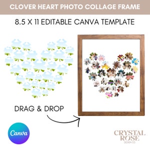 Clover Heart Photo Collage, Collage Template, Photo Collage Canva, Canva Heart Collage, Heart Shape Photo, Custom Photo Collage