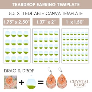 Teardrop Earring Template Bundle, Teardrop Earring Sublimation Template Bundle, Teardrop Earring Png, Canva Template Editable