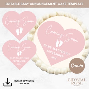 Editable Heart Shape Baby Announcement Cut-out Template, Burnaway Cake Topper, Burnaway Cake Template, Heart Shaped Cake Topper Template