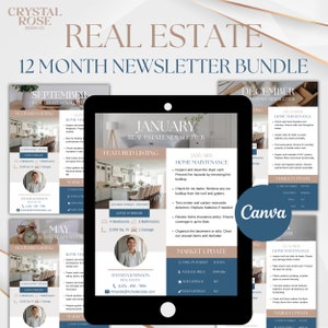 Monthly Real Estate Newsletter, Real Estate Farming Newsletter, Newsletter Bundle Printable, Real Estate Newsletter Template Bundle