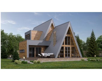 luxury A-Frame Cabin Plans 4 Bedrooms, 2.5 Bathrooms Architecture Build Plans 2327SF Living Area Blueprint 41’x66’