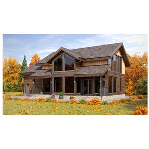 New American House, 3-Bedrooms, 3-Bathrooms, 2242SF Living Area (46-Pages) Architectural Build Plans Blueprint 53’x33’