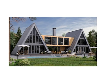 Double A-Frame, 6 Bedrooms, 4 Bathroom House Architecture Build Plans, 3159SF of Living Area Blueprint 86’x45’